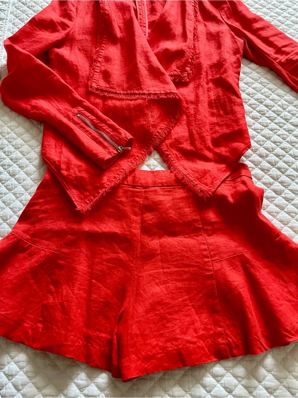 Marciano - Bright Orange Linen Two-Piece Set - Cropped Jacket & Flared Shorts